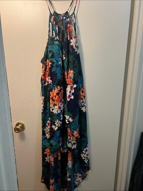 Candie's Navy Floral Tropical Maxi Dress with Orange and White Flowers